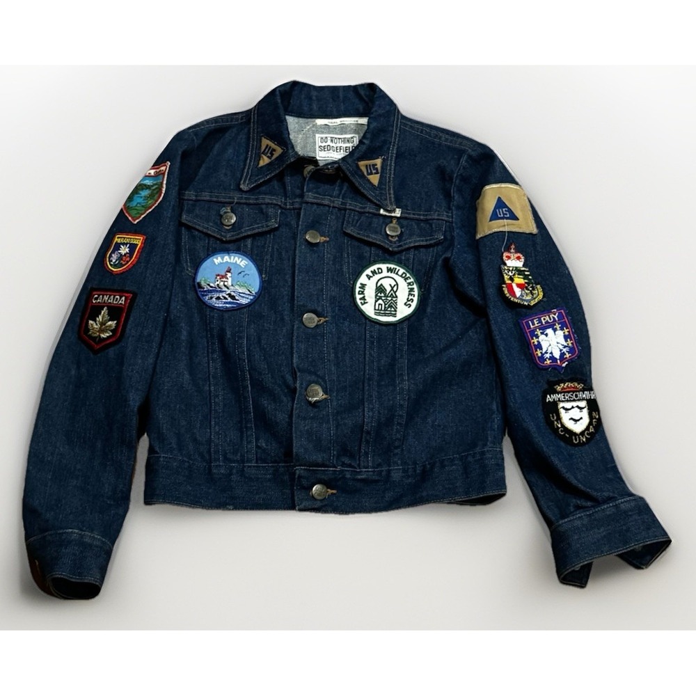 Vintage 70s Denim Souvenir Military Jacket Vietnam Era Patches Sedgefield XS
